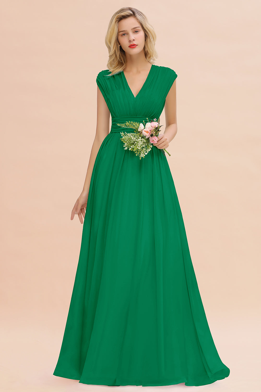 Chiffon V-Neck Sleeveless Elegant A-line Ruffles Bridesmaid Dress