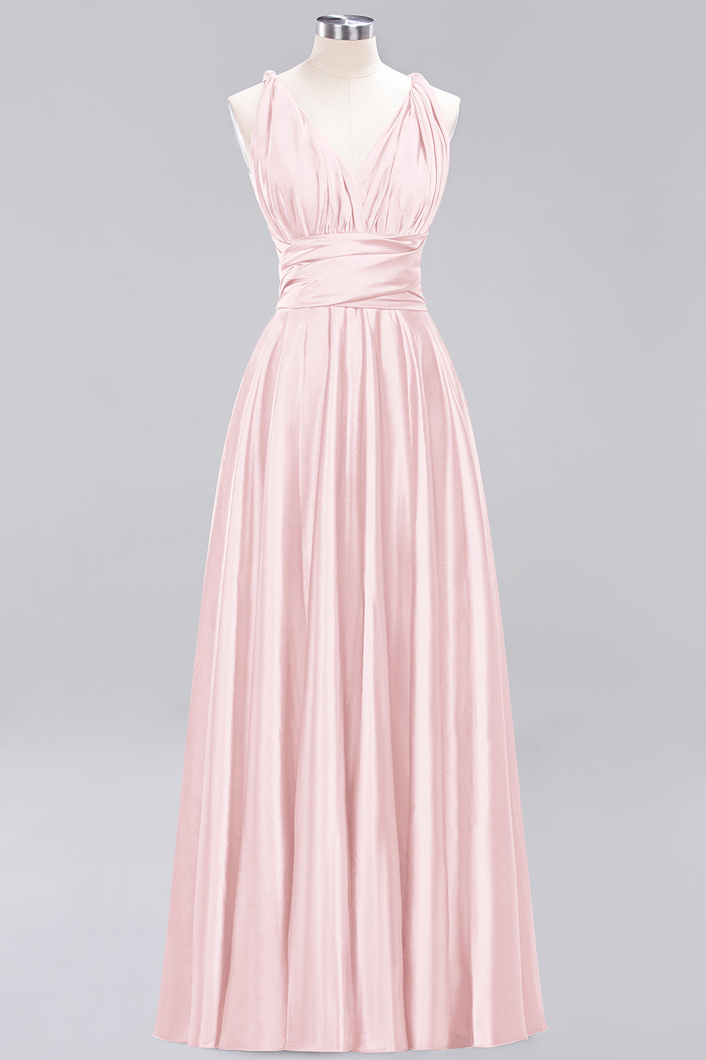 Simple A-Line V-Neck Sleeveless Ruffles Floor Length Bridesmaid Dress