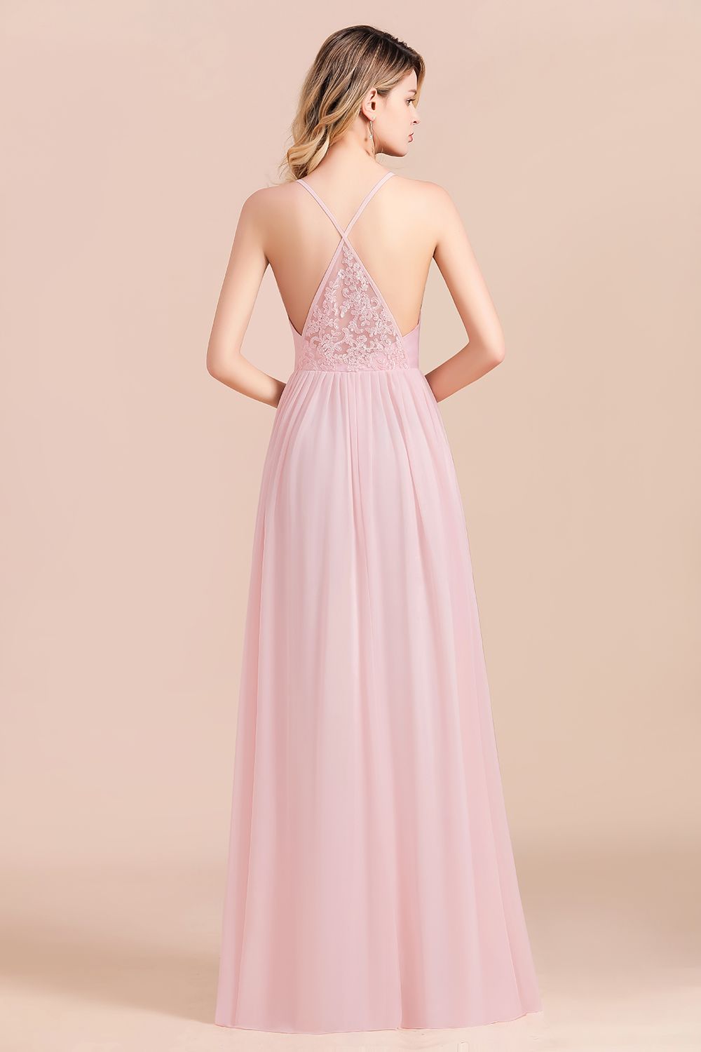 Vintage Spaghetti Straps Chiffon Bridesmaid Dress A-Line V-neck Evening Dress