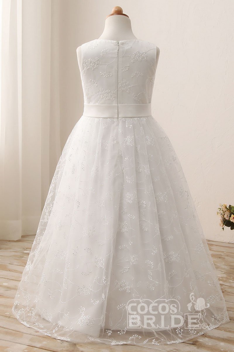 Long Scoop Neck Short Sleeveless Ball Gown Flower Girl Dress