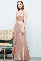 Long One Shoulder Sequined A-line Evening Formal Dress