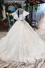 Gorgeous Ball Gown Long Tulle Lace Wedding Dress with Sleeves