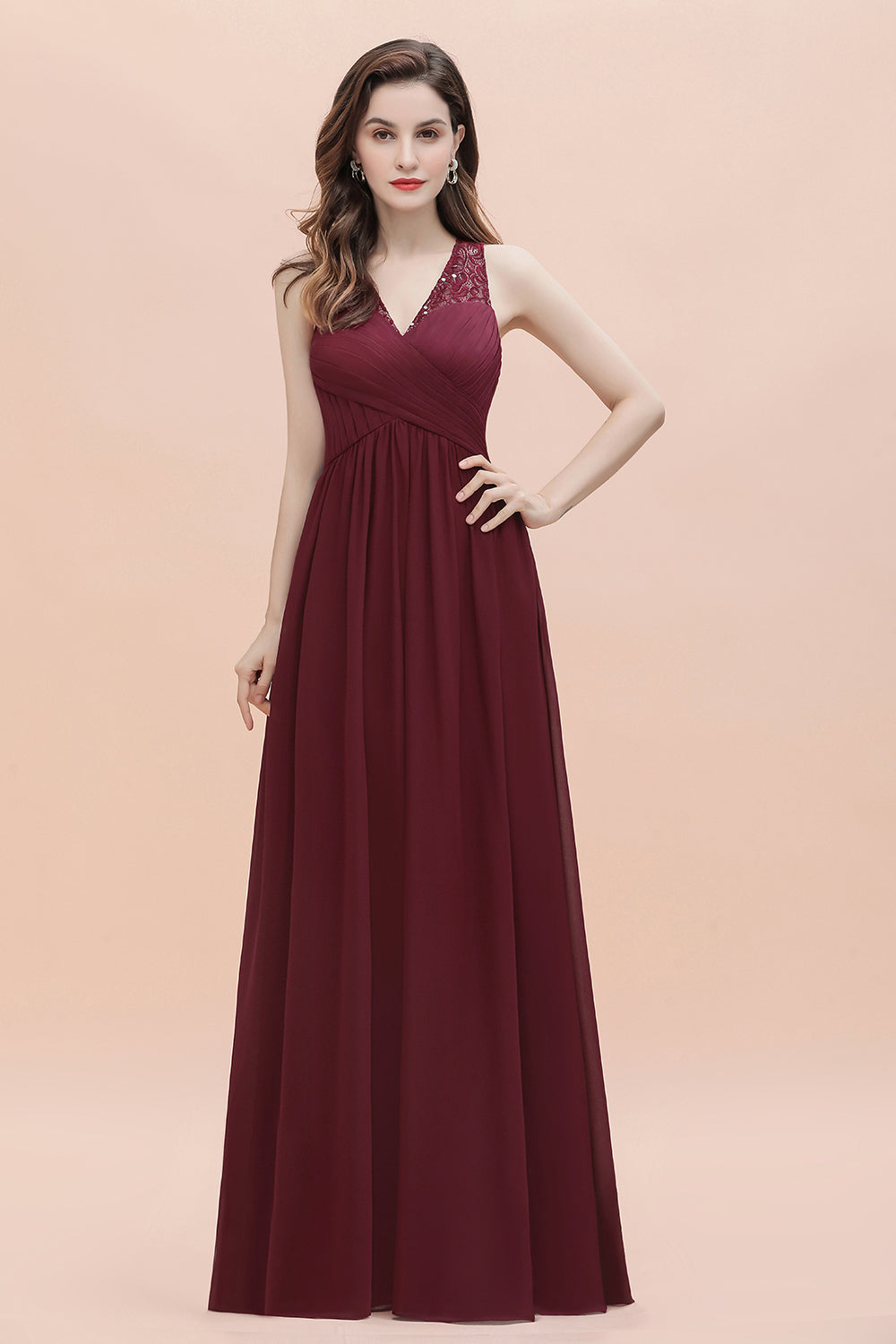 V-Neck A-line Chiffon Sleeveless Evening Maxi Dress