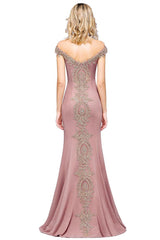 Off The Shoulder Mermaid Long Bridesmaid Dress with Appliques Lace
