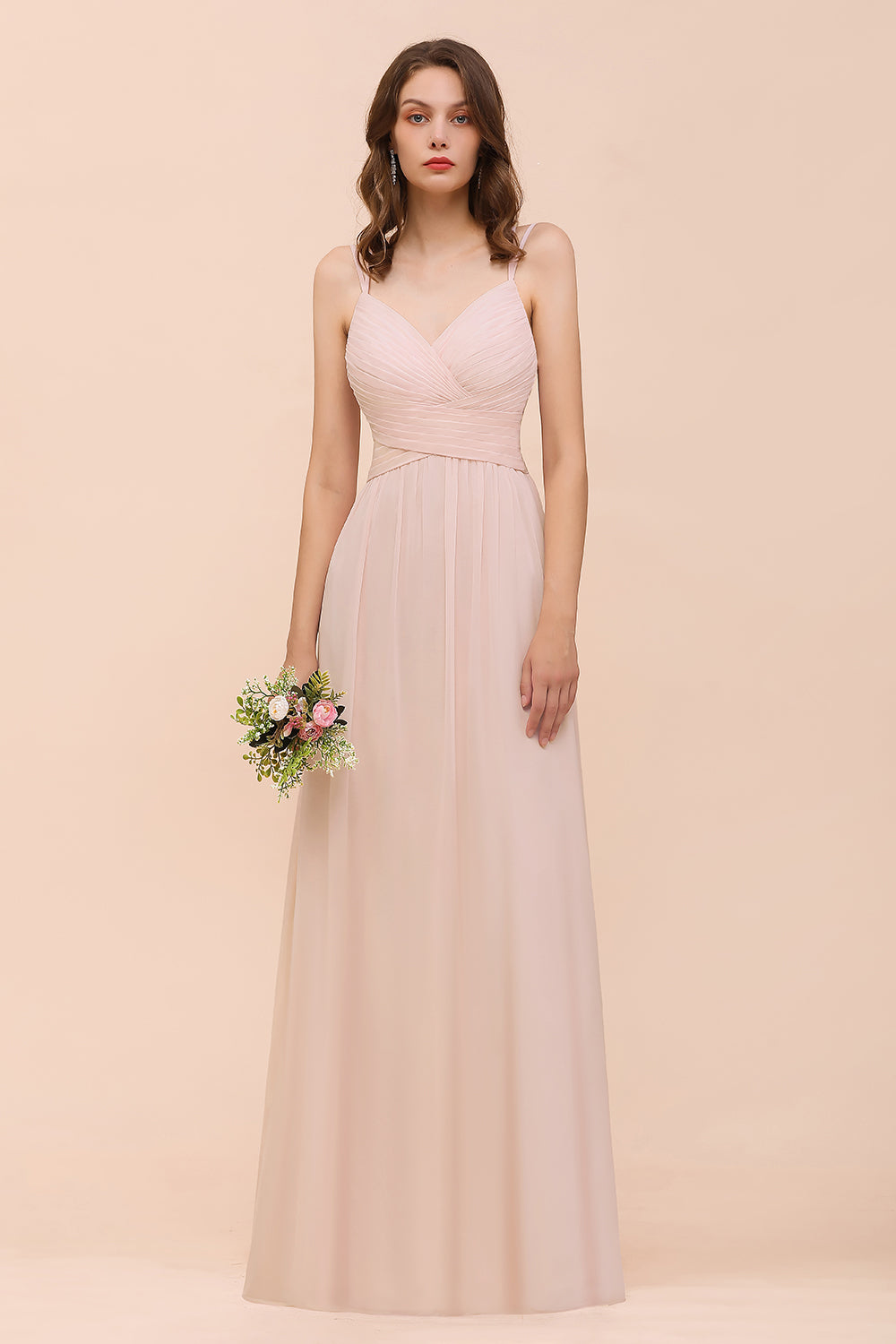 Gorgeous Long A-line Sweetheart Spaghetti Straps Chiffon Backless Bridesmaid Dress