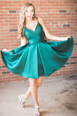 Short A-line Spaghetti Straps V Neck Backless Homecoming Dress