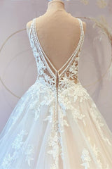 Classy Long A-line Sweetheart Tulle Appliques Lace Wedding Dresses