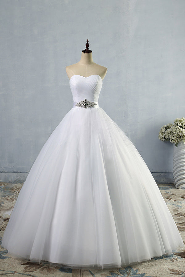 Simple Long Ruffle Strapless Tulle A-line Wedding Dress