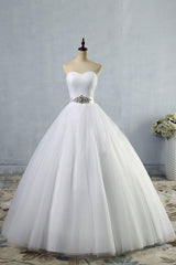 Simple Long Ruffle Strapless Tulle A-line Wedding Dress
