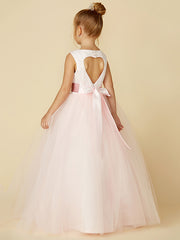 Long A-line Tulle Sleeveless Jewel Neck Flower Girl Dresses with Appliques Lace