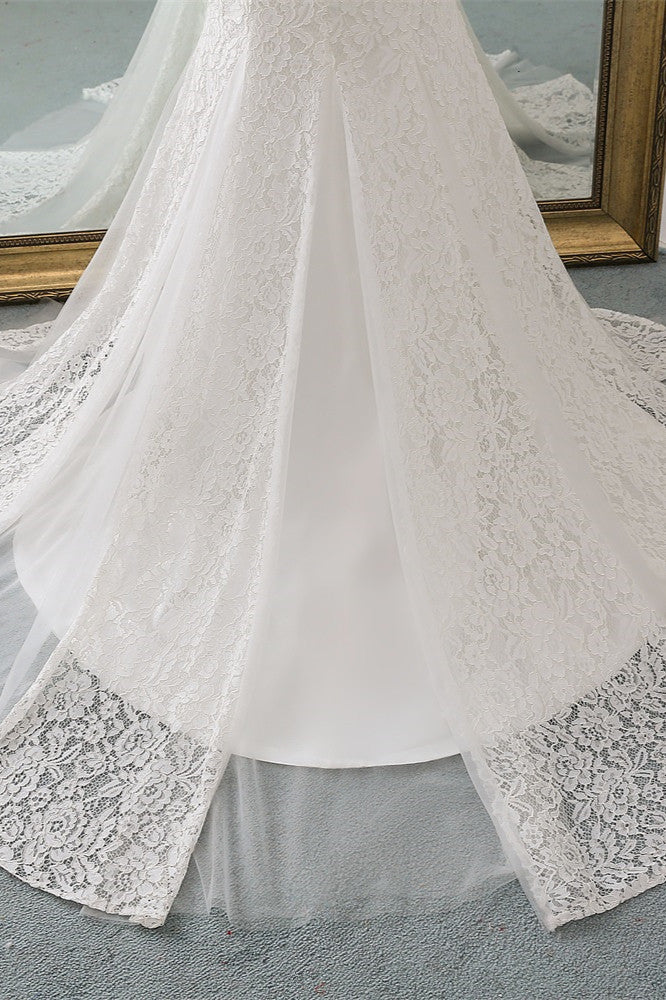 Elegant Long Mermaid Sweetheart Lace Wedding Dress with Cap Sleeves