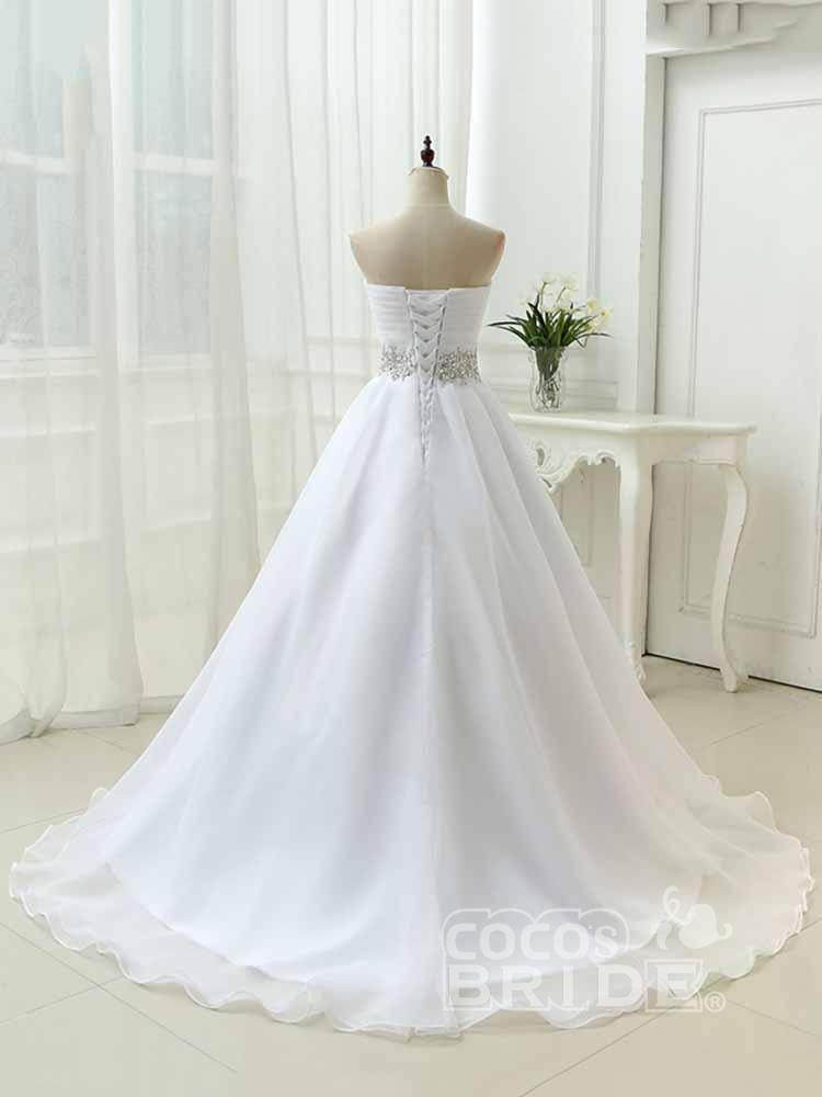 Long Ball Gown Sweetheart Lace-Up Ruffles Tulle Wedding Dresses