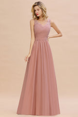 Classy Wide Straps V-neck A-line Floor Length Ruched Chiffon Bridesmaid Dress