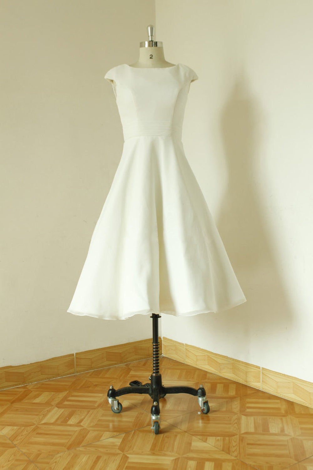 Short Cap Sleeve Chiffon Mini A-line Wedding Dress