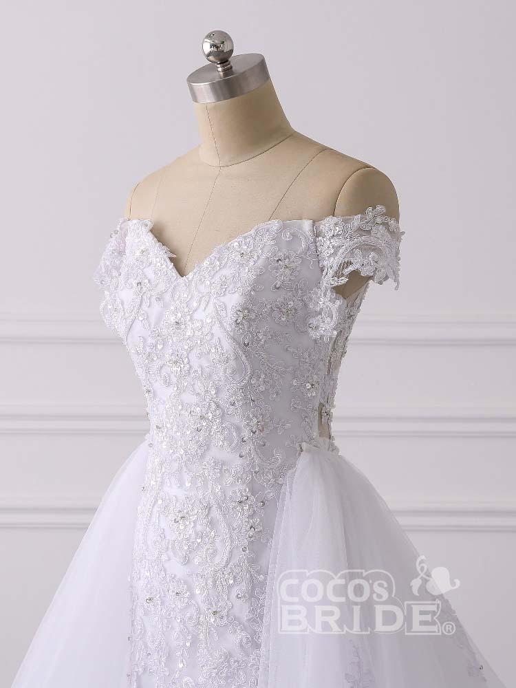Glamorous Long Off the Shoulder Lace Tulle Mermaid Wedding Dresses