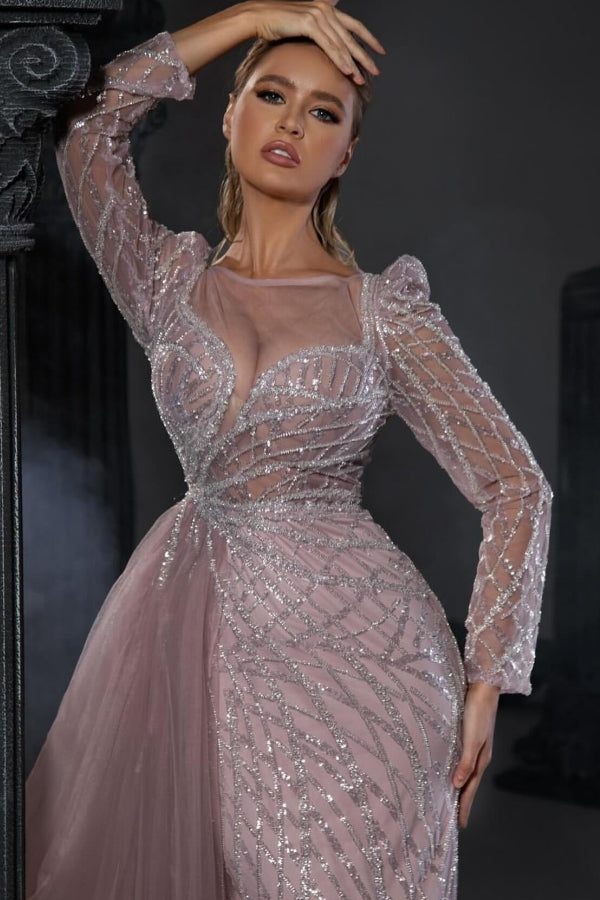 Long Mermaid Tulle Sweetheart Prom Dress with Sleeves