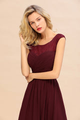 Chic Bateau A-Line Chiffon Party Dress Floor Length Ruffles Prom Dress