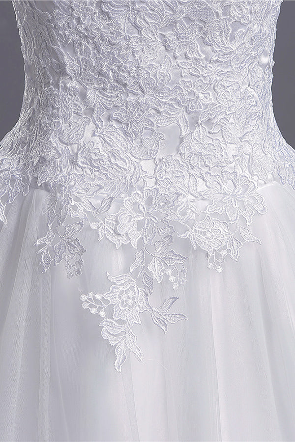 Long Sweetheart Beading Appliques Lace A-line Tulle Wedding Dress