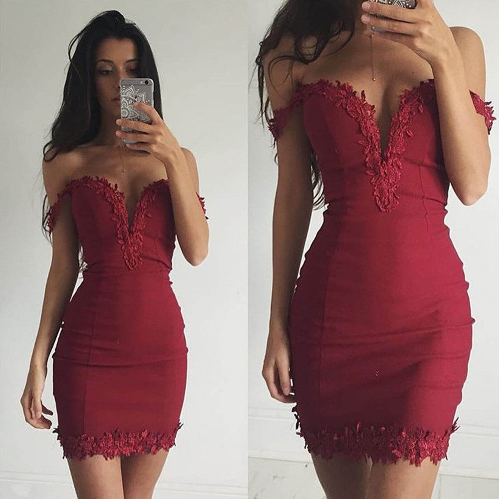 Sexy Short Mermaid Off the Shoulder Burgundy Homecoming Dress