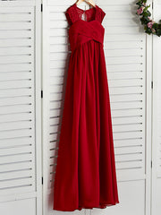 Red Long A-line Chiffon Floor Length Junior Bridesmaid Dress with Lace