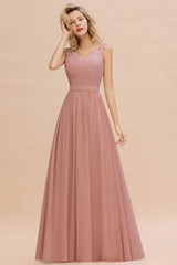 Classy Wide Straps V-neck A-line Floor Length Ruched Chiffon Bridesmaid Dress