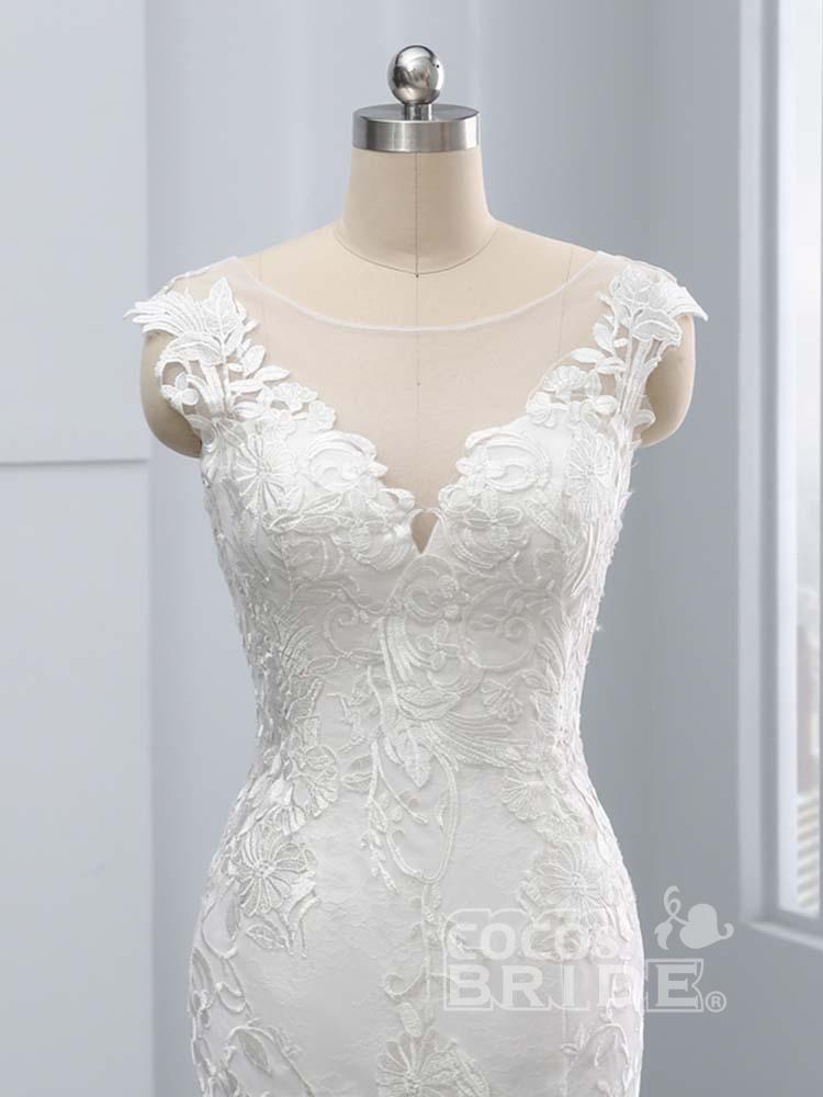 Elegant Long V-Neck Lace Tulle Mermaid Wedding Dresses