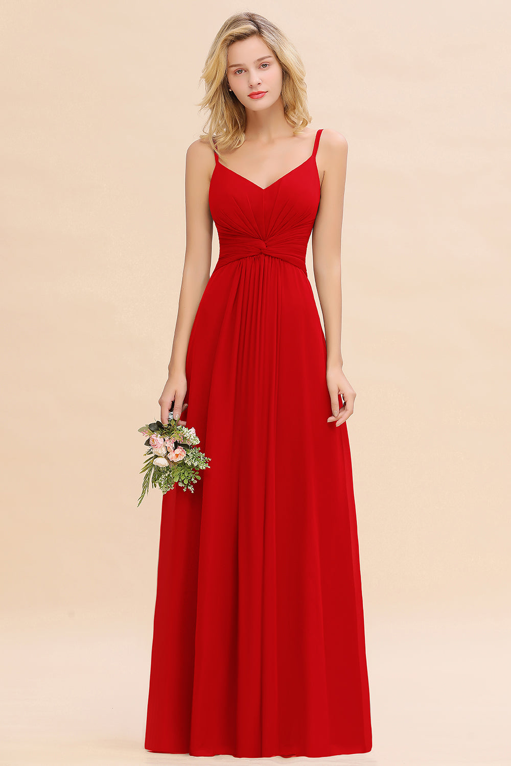 Elegant A-line Ruffles Spaghetti Straps Bridesmaid Dress