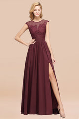 A-line Chiffon Lace Jewel Sleeveless Floor Length Bridesmaid Dresses with Appliques