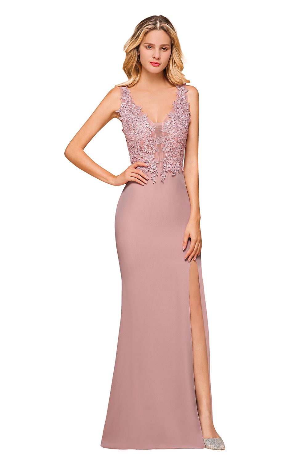Long Mermaid Lace V-neck Sleeveless Evening Dresses