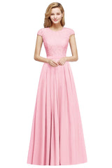 Burgundy Long A-line Chiffon Lace Bridesmaid Dresses
