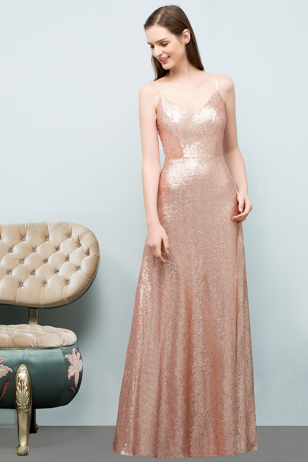 Long Sweetheart Sequined A-line Formal Evening Dress
