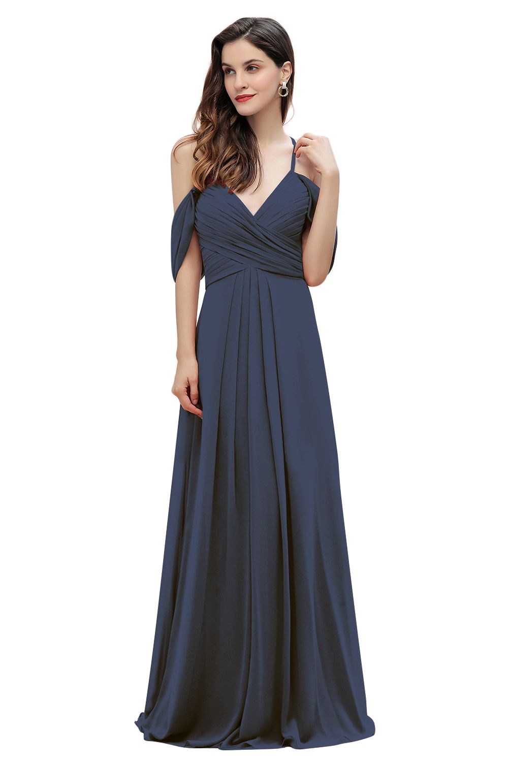 Off the Shoulder A-Line V-neck Chiffon Bridesmaid Dress Floor length Wedding Party Dress