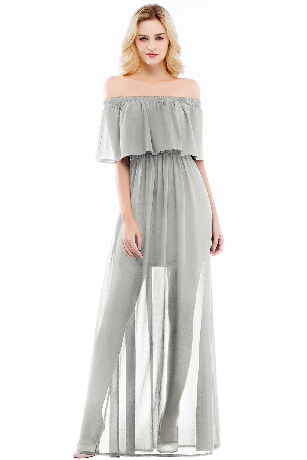 Chic Long Off the Shoulder Chiffon A-line Bridesmaid Dress