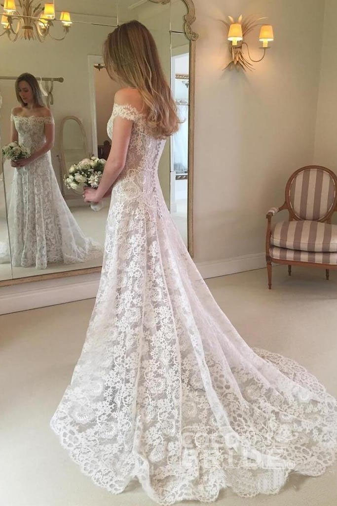 Elegant Long Boho Off the Shoulder Lace Mermaid Wedding Dress
