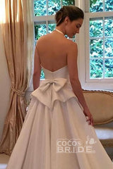 Simple Long A Line Halter Satin Backless Sleeveless Wedding Dress with Bow