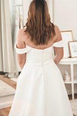 Plus Size Split Front Open Back Off The Shoulder Long A-Line Wedding Dress