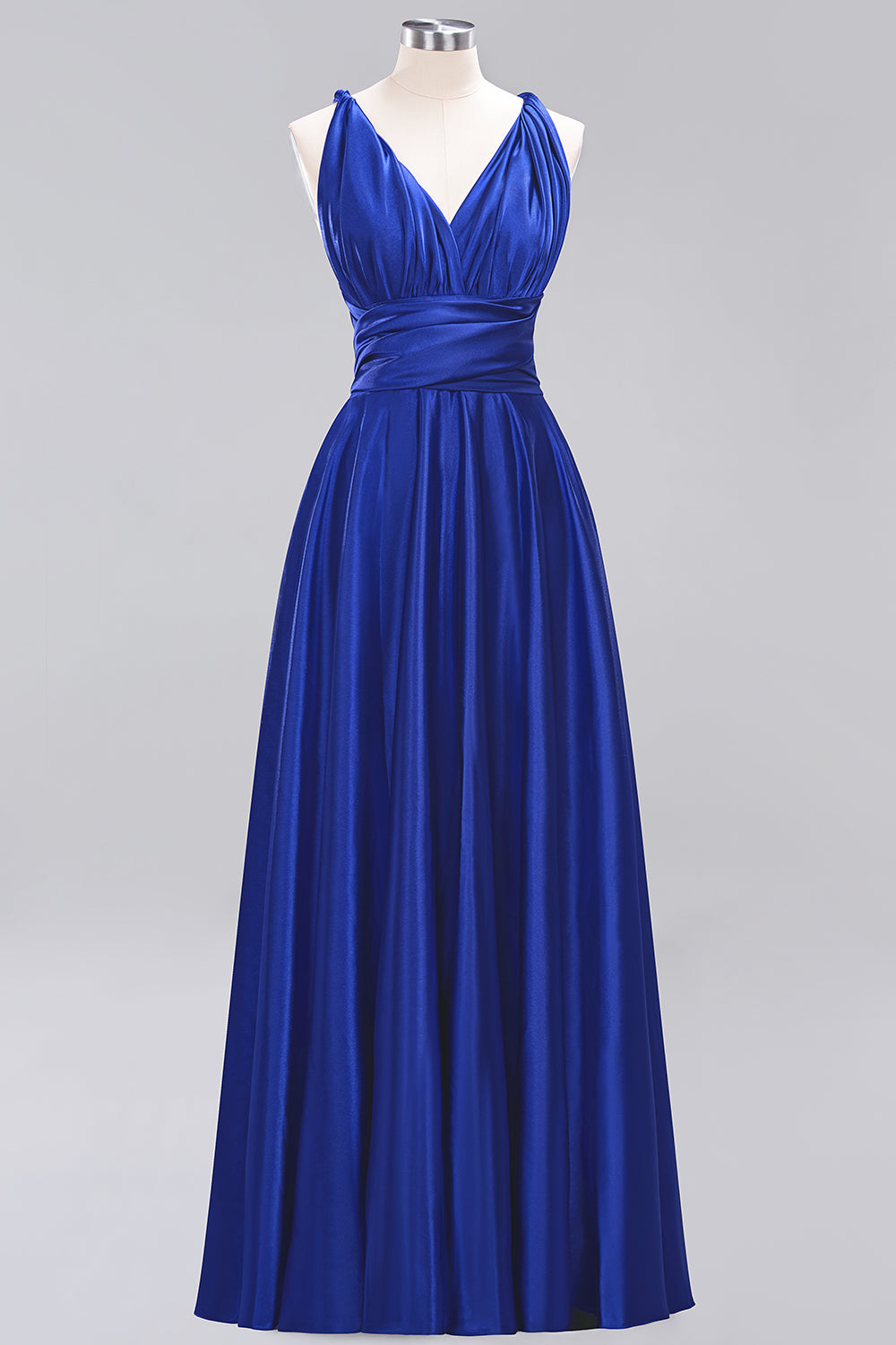 Simple A-Line V-Neck Sleeveless Ruffles Floor Length Bridesmaid Dress