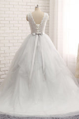 Elegant White Long A-line Jewel Tulle Lace Wedding Dress