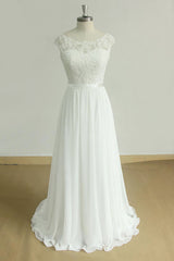 Chic Cap Sleeve Lace Chiffon A-line Long Wedding Dress