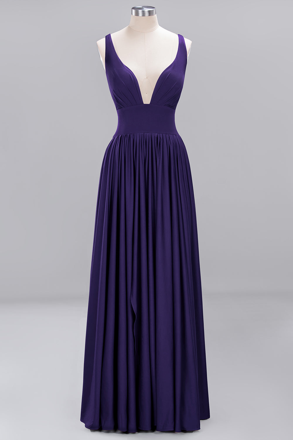 A-Line V-Neck Sleeveless Long Ruffles Bridesmaid Dress