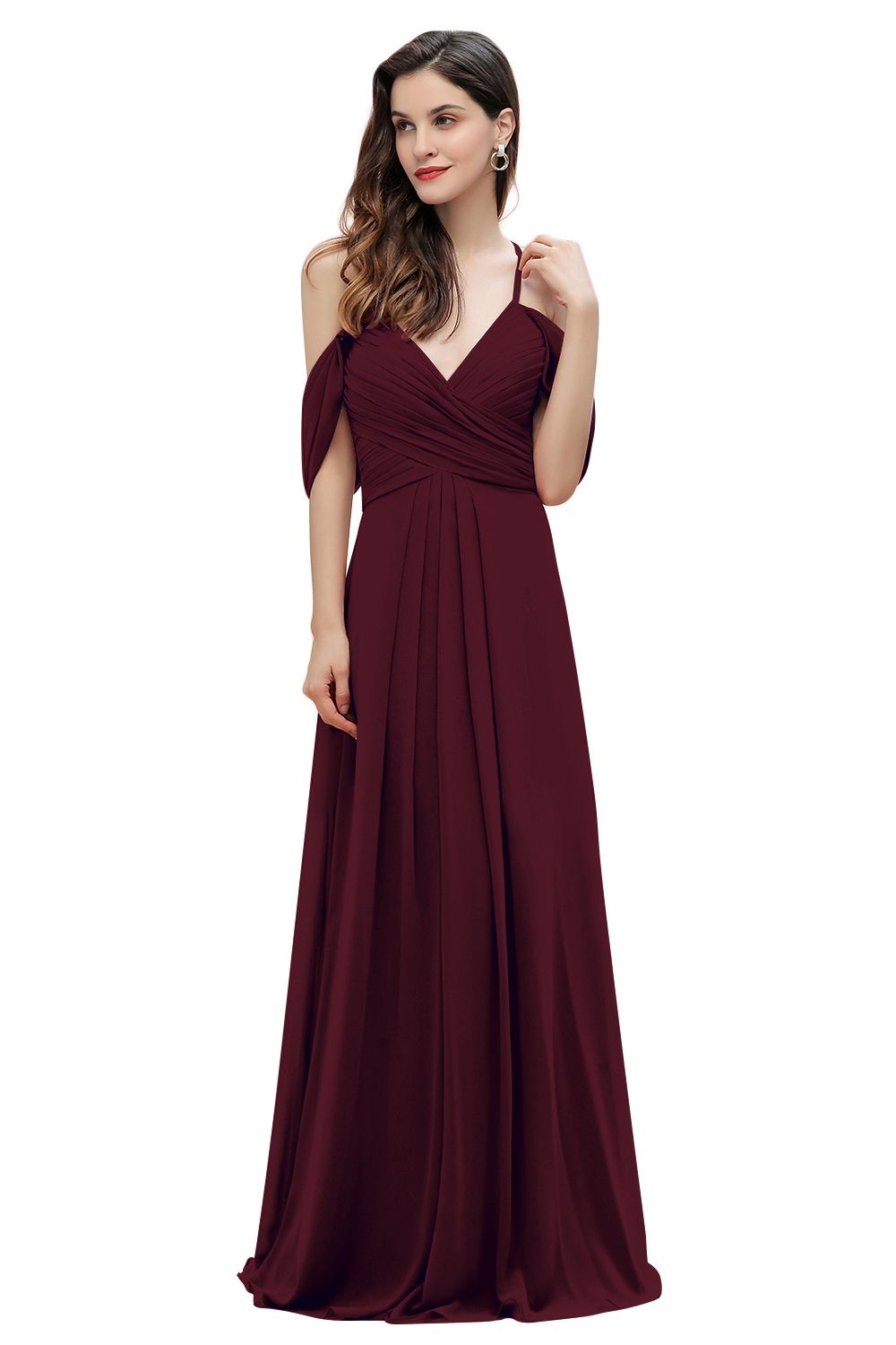 Off the Shoulder A-Line V-neck Chiffon Bridesmaid Dress Floor length Wedding Party Dress