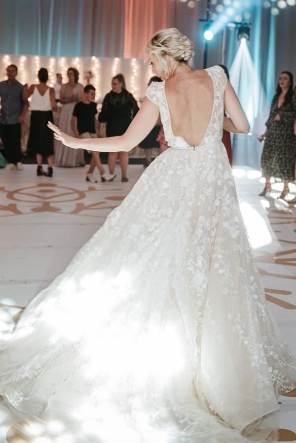 Modest Long A-line V-neck Tulle Lace Open Back Wedding Dress