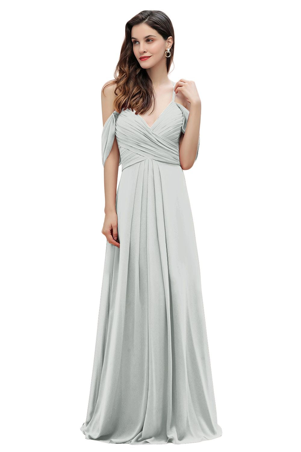 Off the Shoulder A-Line V-neck Chiffon Bridesmaid Dress Floor length Wedding Party Dress