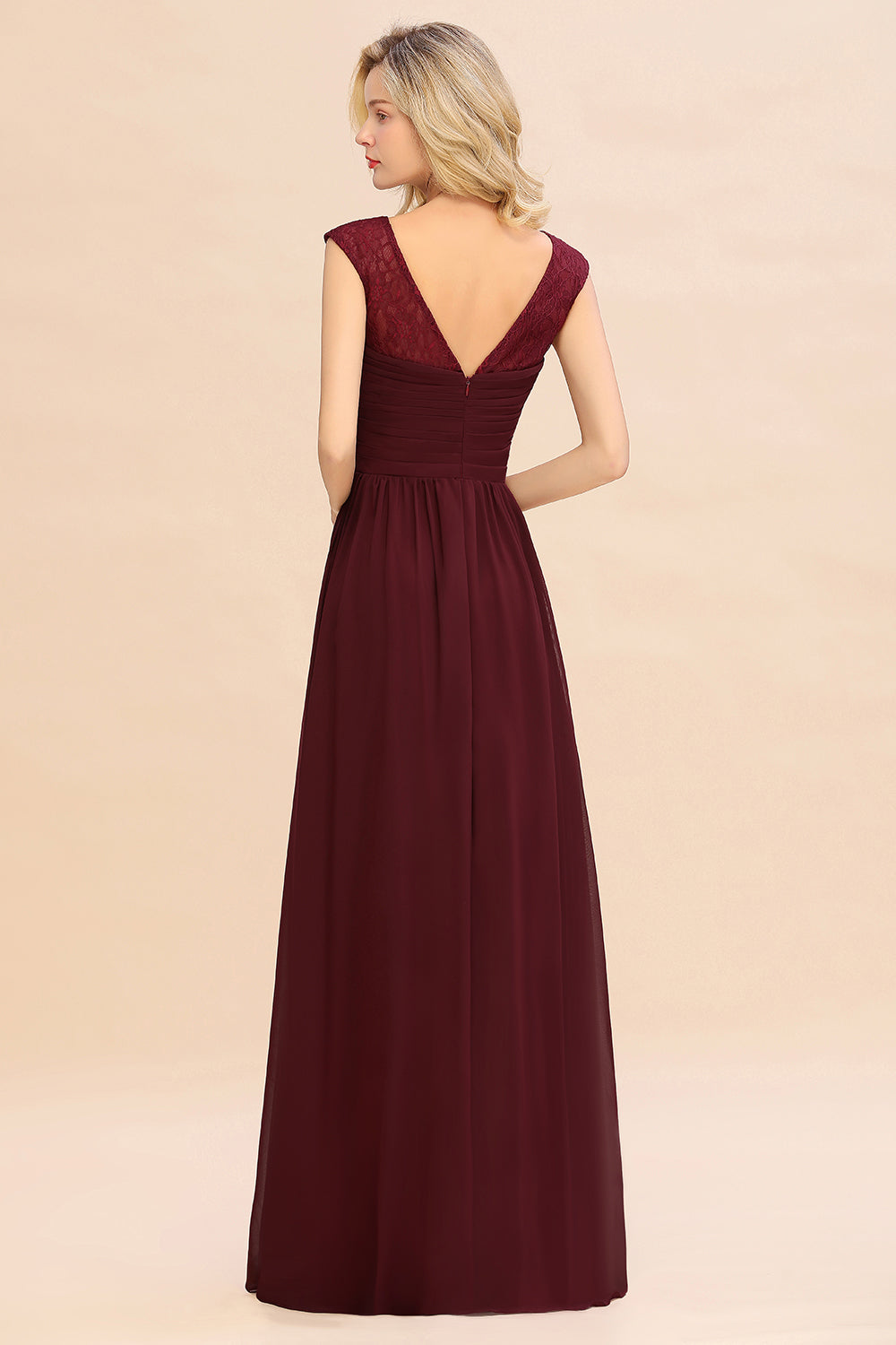 Chic Bateau A-Line Chiffon Party Dress Floor Length Ruffles Prom Dress