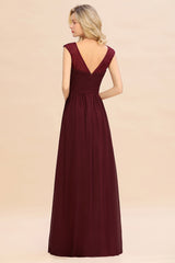 Chic Bateau A-Line Chiffon Party Dress Floor Length Ruffles Prom Dress