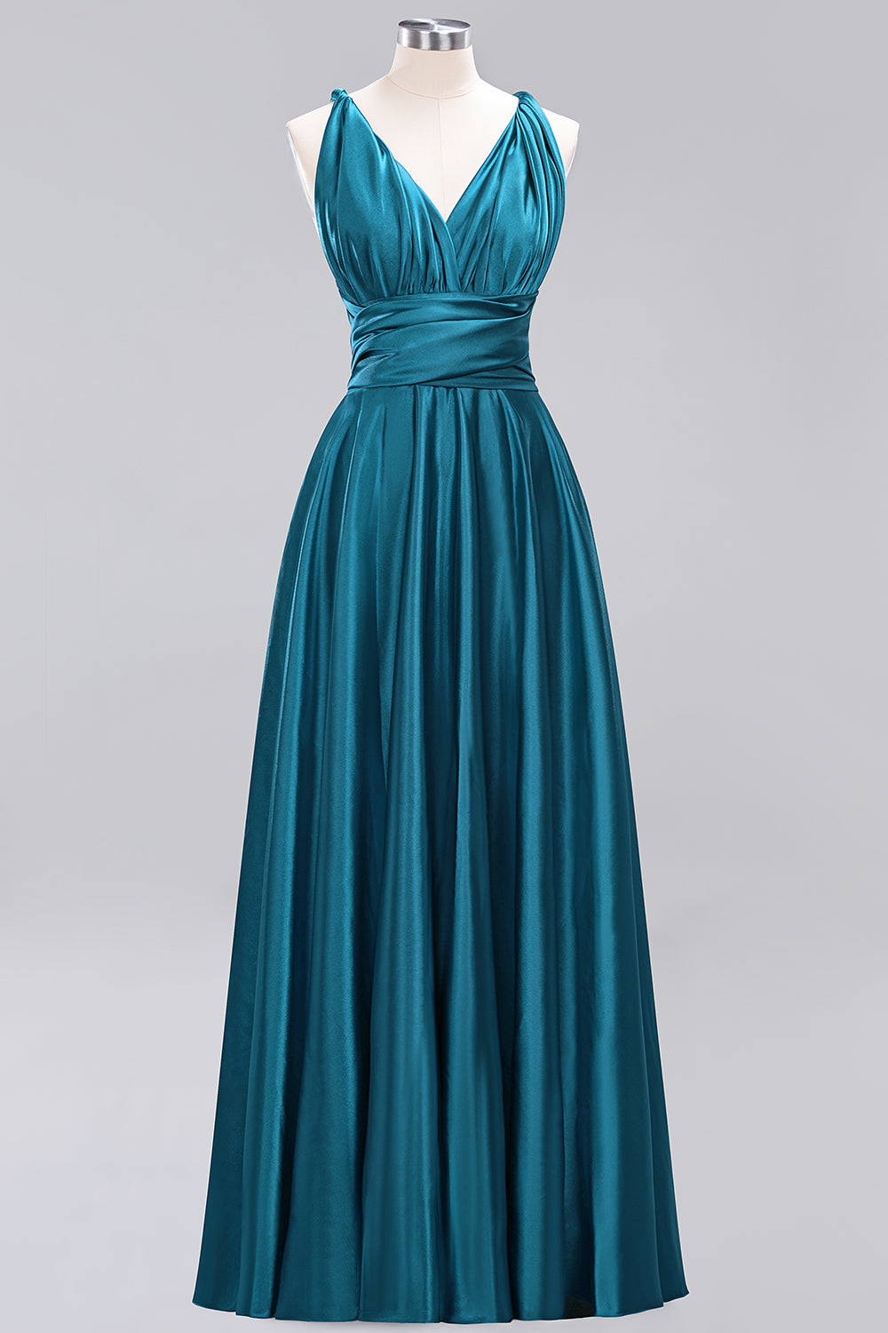 Simple A-Line V-Neck Sleeveless Ruffles Floor Length Bridesmaid Dress