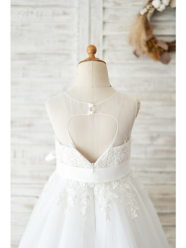 White Ball Gown Sleeveless Short Tulle Birthday Flower Girl Dresses