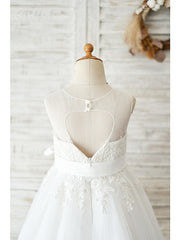 White Ball Gown Sleeveless Short Tulle Birthday Flower Girl Dresses
