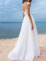 Long A-Line Sweetheart Lace Chiffon Wedding Dresses with Slit