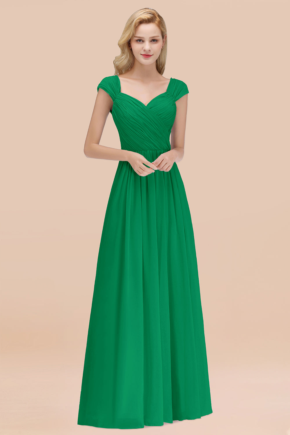 A-Line Chiffon Straps Sweetheart Sleeveless Floor Length Bridesmaid Dress with Ruffles